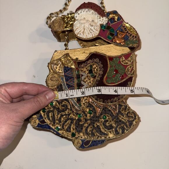 Mary Frances Wood Velvet Beaded Santa Xmas Chain Handbag Purse Holiday - Picture 11 of 11